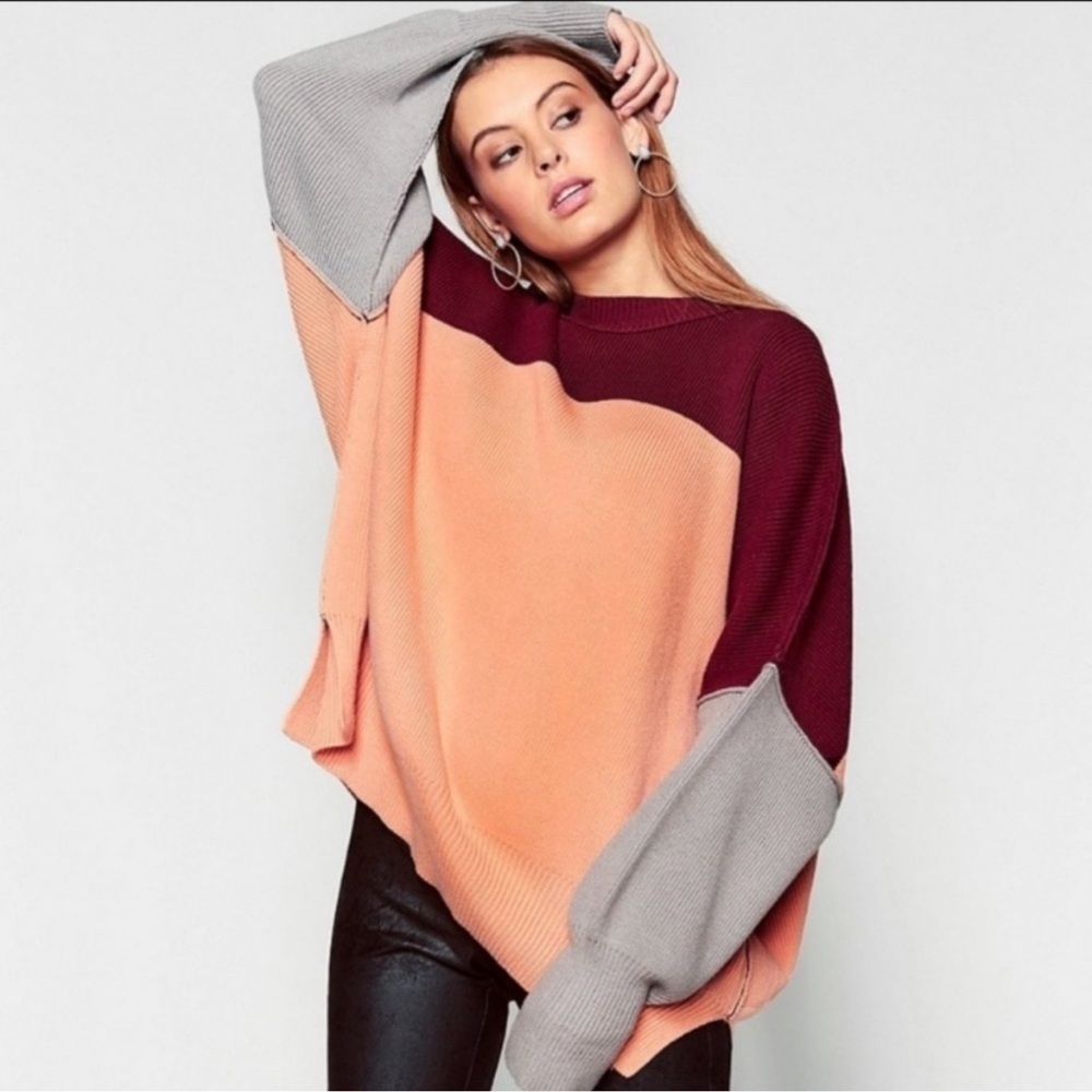 Free People Easy Street Sweater Size XS Color Block Pullover Ribbed Knit Relaxed - Picture 2 of 13